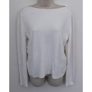 Vince Sweater Womens‎ Small White Ribbed Pullover Boat Neck Long Sleeve *Flaw
